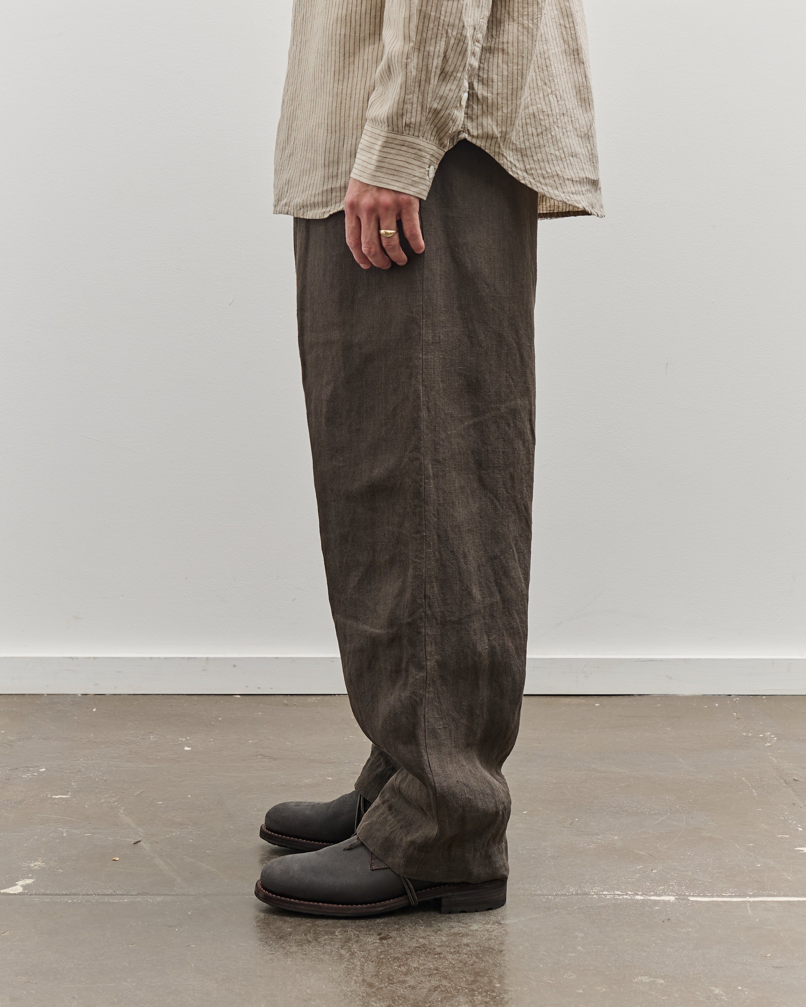 evan kinori 黒 pant 32 single pleat wool Evan Kinori Single Pleat Wool/Linen Pant, Charcoal – Glasswing