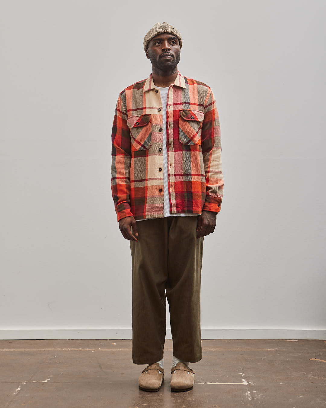 トップス UNIVERSAL PRODUCTS L/S CHECK SHIRT UNIVERSAL PRODUCTS - ORIGINAL CHECK L/S WORK SHHIRS | BROWN