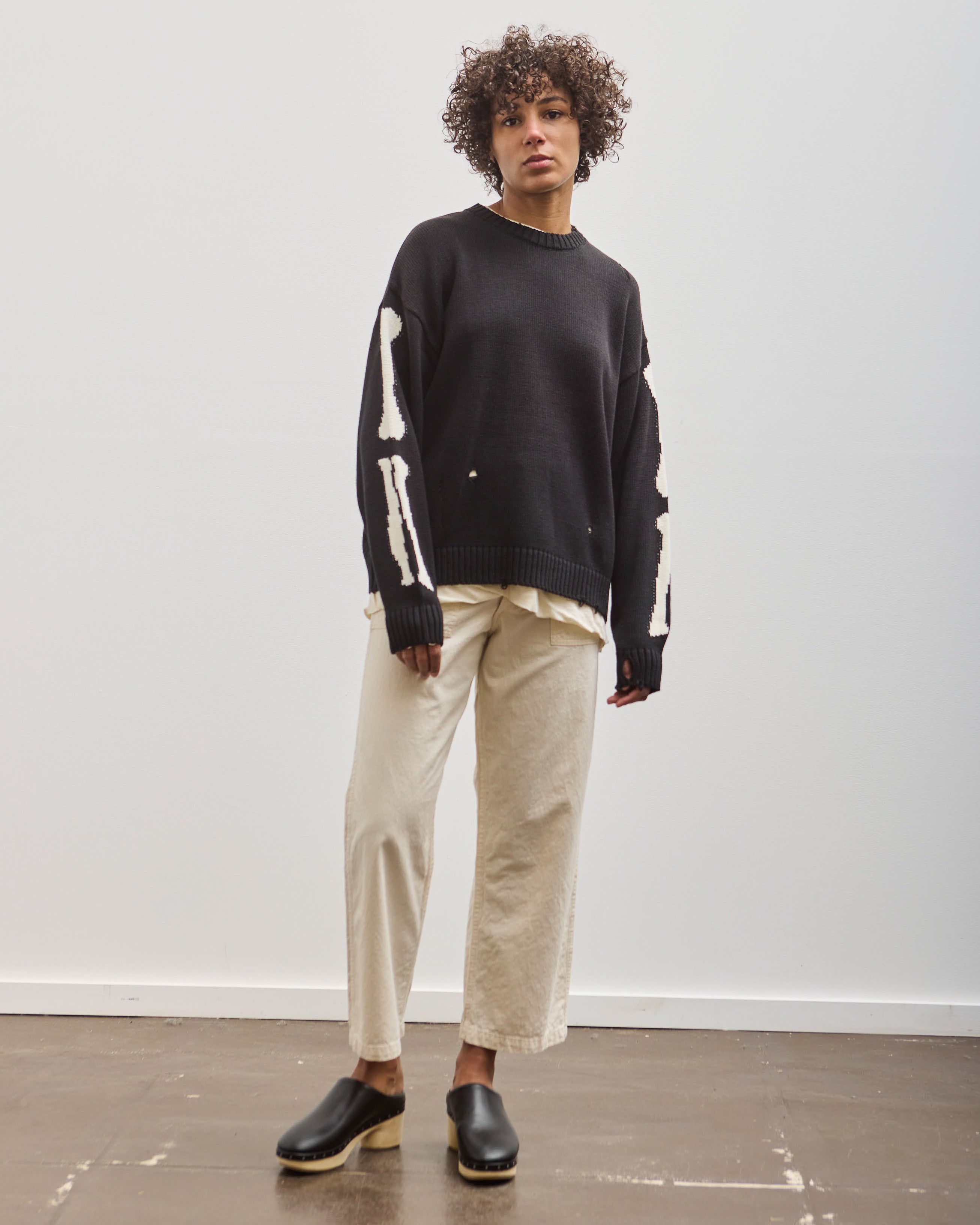 Kapital 5G Cotton Knit BONE Crew Sweater, Black – Glasswing
