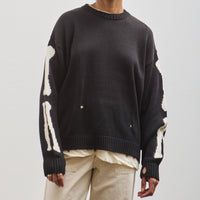 Kapital 5G Cotton Knit BONE Crew Sweater, Black