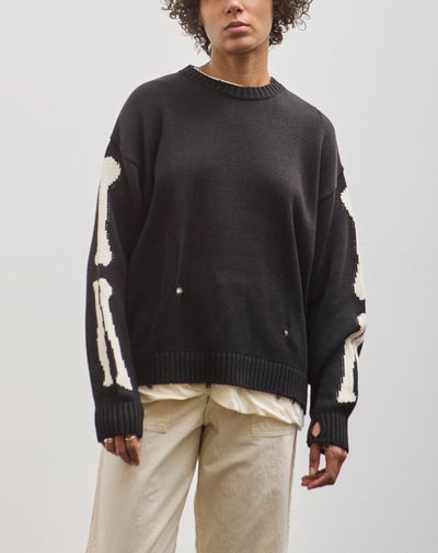 Kapital 5G Cotton Knit BONE Crew Sweater, Black