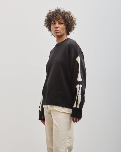 Kapital 5G Cotton Knit BONE Crew Sweater, Black