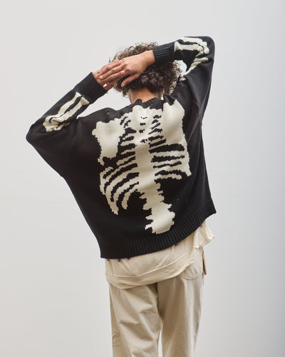 Kapital 5G Cotton Knit BONE Crew Sweater, Black