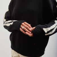 Kapital 5G Cotton Knit BONE Crew Sweater, Black