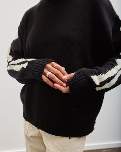 Kapital 5G Cotton Knit BONE Crew Sweater, Black