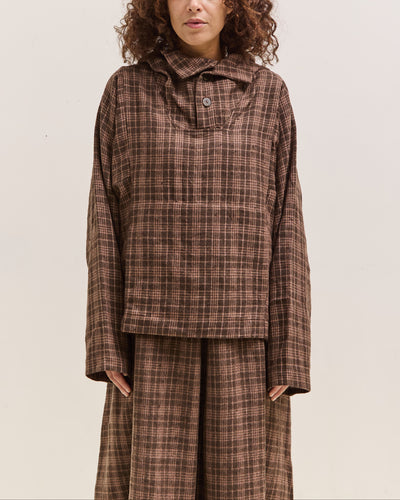 Gathering Fisherman Hoodie, Brown with Red Checks