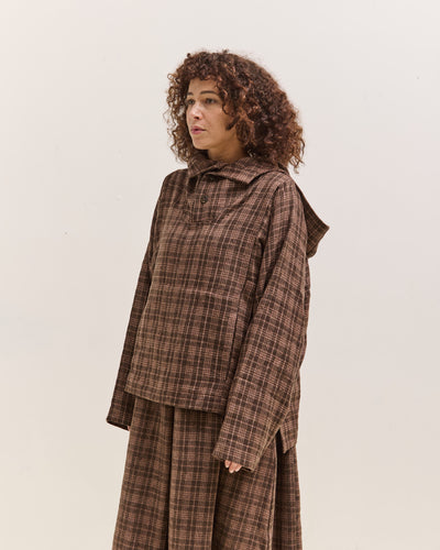 Gathering Fisherman Hoodie, Brown with Red Checks