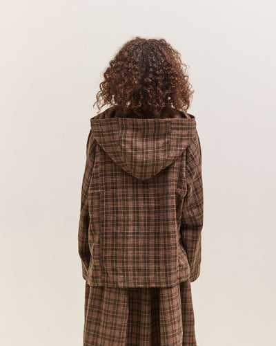 Gathering Fisherman Hoodie, Brown with Red Checks