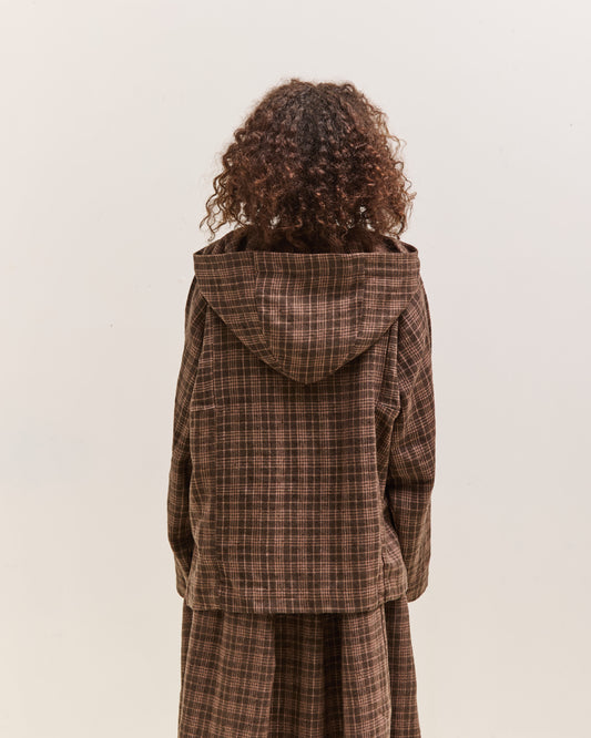 Gathering Fisherman Hoodie, Brown with Red Checks