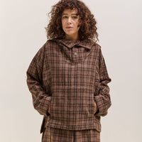 Gathering Fisherman Hoodie, Brown with Red Checks