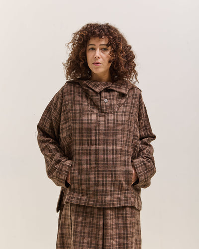 Gathering Fisherman Hoodie, Brown with Red Checks