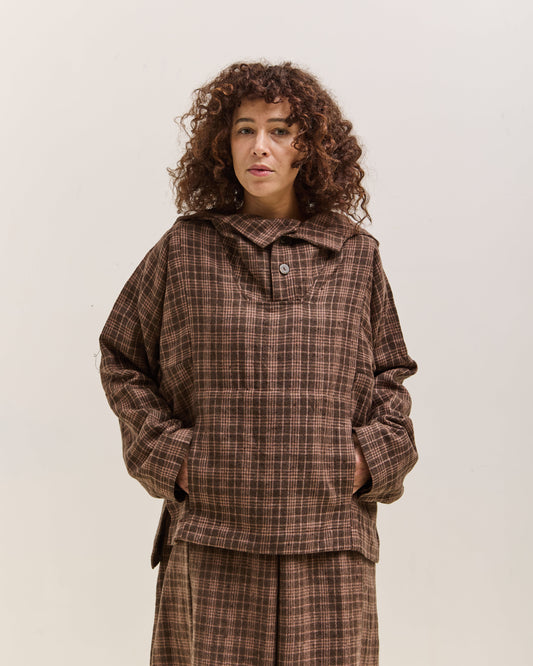 Gathering Fisherman Hoodie, Brown with Red Checks