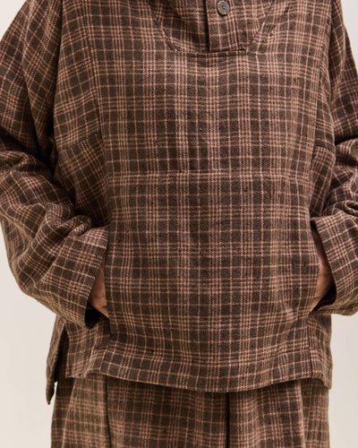 Gathering Fisherman Hoodie, Brown with Red Checks