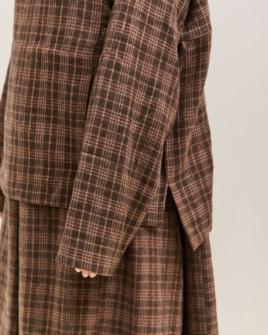 Gathering Fisherman Hoodie, Brown with Red Checks