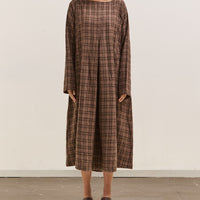 Gathering Sailor Dress, Brown with Red Checks