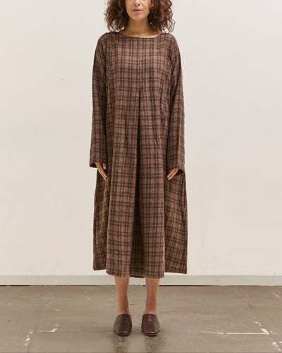 Gathering Sailor Dress, Brown with Red Checks