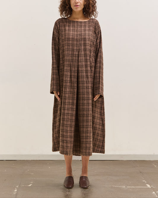 Gathering Sailor Dress, Brown with Red Checks