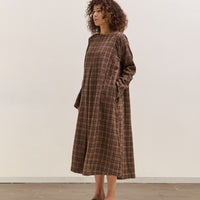 Gathering Sailor Dress, Brown with Red Checks