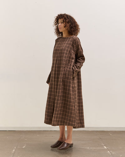Gathering Sailor Dress, Brown with Red Checks