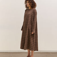 Gathering Sailor Dress, Brown with Red Checks