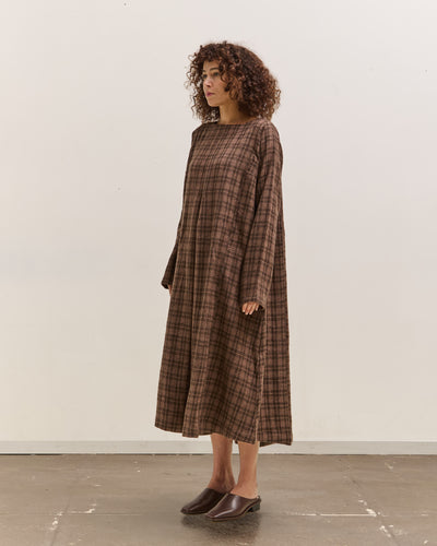 Gathering Sailor Dress, Brown with Red Checks