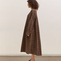Gathering Sailor Dress, Brown with Red Checks