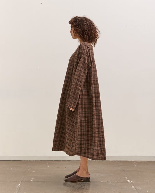 Gathering Sailor Dress, Brown with Red Checks