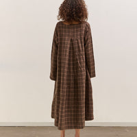 Gathering Sailor Dress, Brown with Red Checks