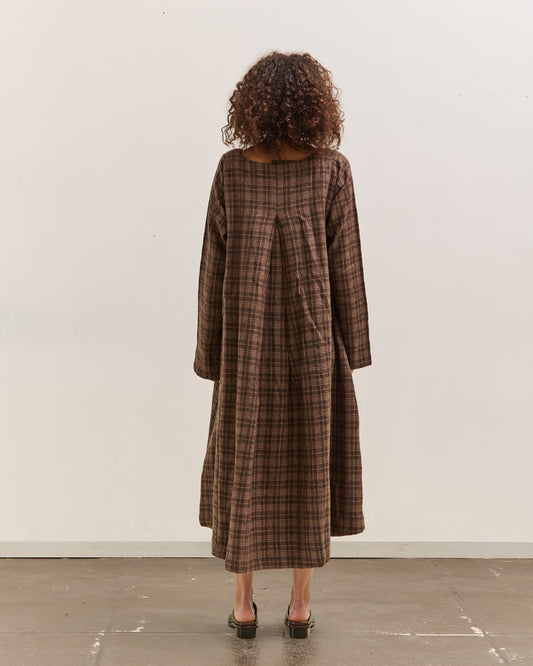 Gathering Sailor Dress, Brown with Red Checks