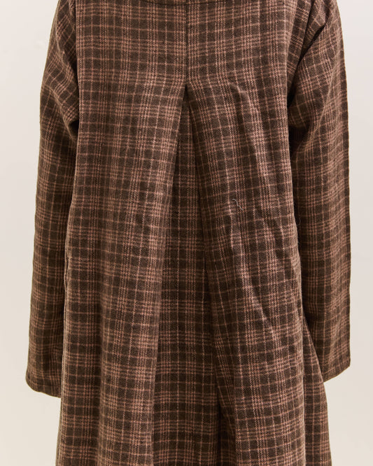 Gathering Sailor Dress, Brown with Red Checks