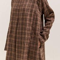 Gathering Sailor Dress, Brown with Red Checks