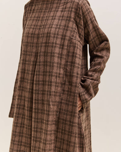 Gathering Sailor Dress, Brown with Red Checks