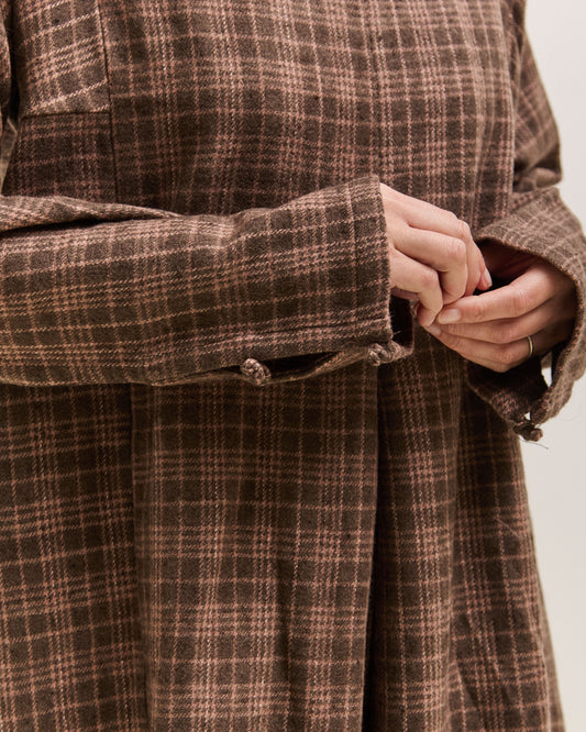 Gathering Sailor Dress, Brown with Red Checks