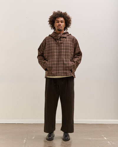 Gathering Fisherman Hoodie Unisex, Brown with Red Checks