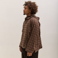 Gathering Fisherman Hoodie Unisex, Brown with Red Checks