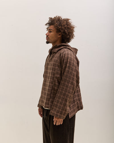 Gathering Fisherman Hoodie Unisex, Brown with Red Checks