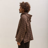 Gathering Fisherman Hoodie Unisex, Brown with Red Checks