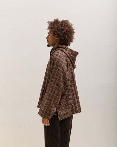 Gathering Fisherman Hoodie Unisex, Brown with Red Checks