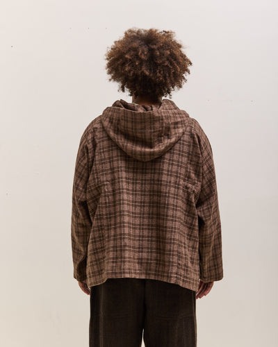 Gathering Fisherman Hoodie Unisex, Brown with Red Checks