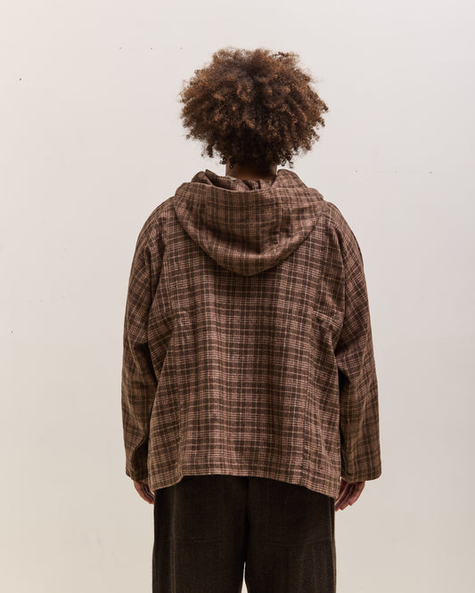 Gathering Fisherman Hoodie Unisex, Brown with Red Checks