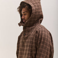Gathering Fisherman Hoodie Unisex, Brown with Red Checks