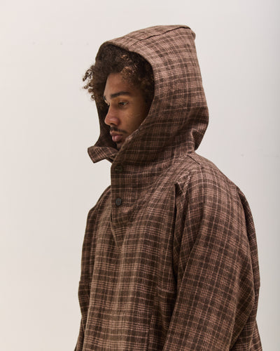 Gathering Fisherman Hoodie Unisex, Brown with Red Checks