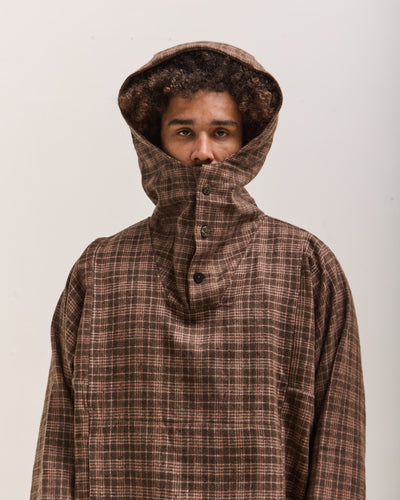 Gathering Fisherman Hoodie Unisex, Brown with Red Checks