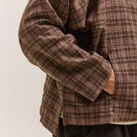 Gathering Fisherman Hoodie Unisex, Brown with Red Checks