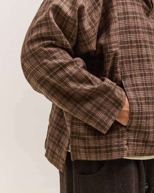 Gathering Fisherman Hoodie Unisex, Brown with Red Checks