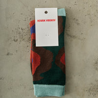 Henrik Vibskov Bells Wool Socks Femme, Red Teal Earth Bells