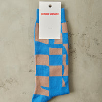 Henrik Vibskov Chess Box Socks Homme, Blue Brown Chess