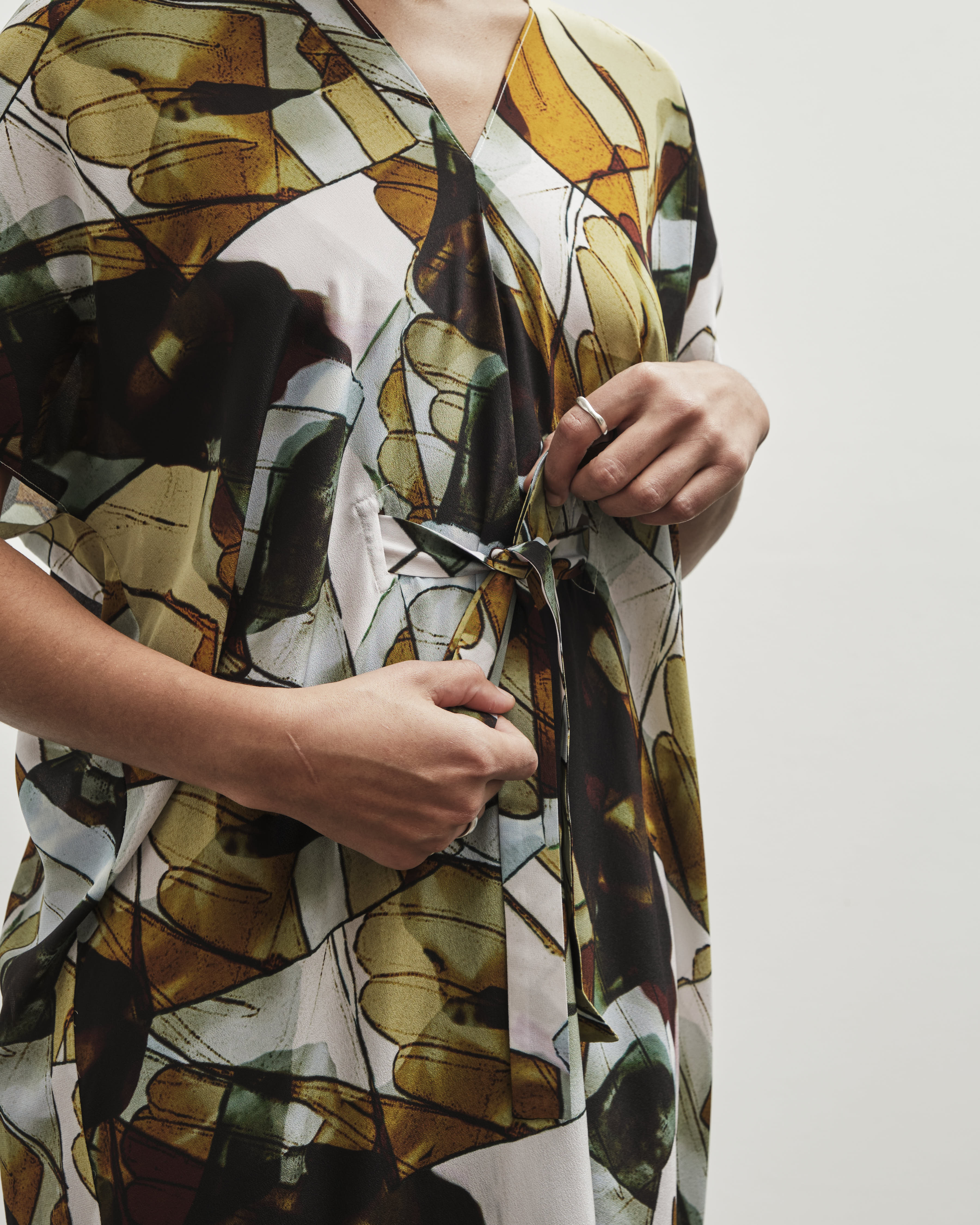 Henrik Vibskov Cut Silk Caftan, Beige Analogue Gloves – Glasswing