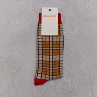 Henrik Vibskov Find Socks Homme, Orange Shade Red Checks