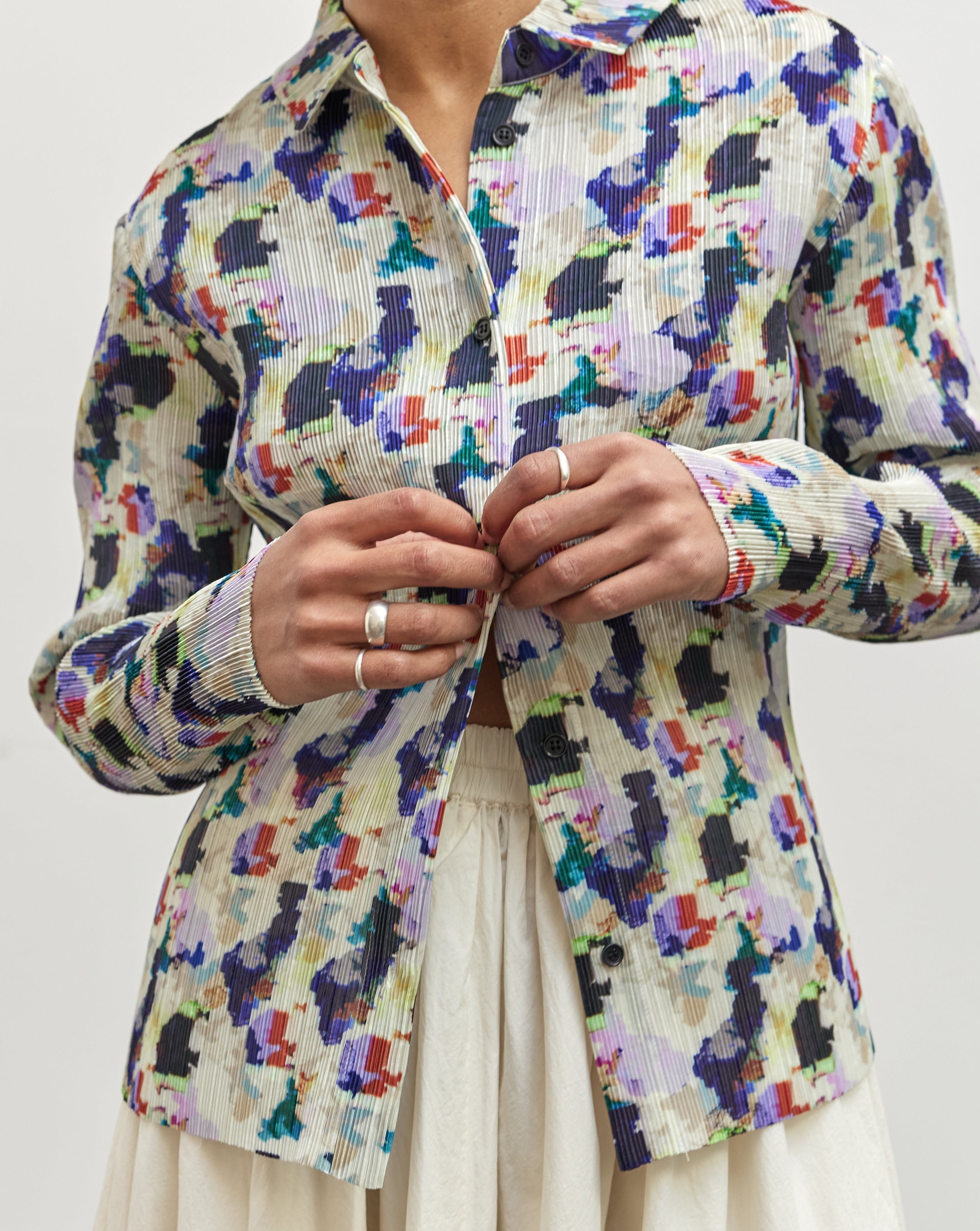 Henrik Vibskov Remember Plisse Shirt, Light Flowery Clouds – Glasswing